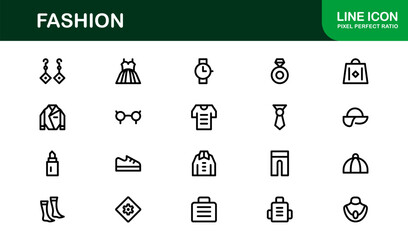 Fashion Industry Modern Professional Line Icon Pack Sleek Minimal Vector Set Featuring Clothing and Accessories