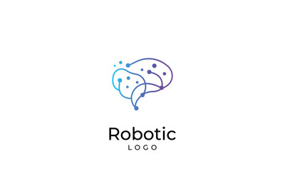 Fototapeta premium Innovative brain technology logo featuring connected nodes. Neural network symbol with digital brain concept in vector form