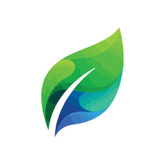 Modern Gradient Leaf Icon. Abstract Green and Blue Organic Shape Vector. Eco Nature Growth Symbol. Environmental Sustainability Design Element.