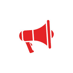 Vibrant red megaphone icon for announcement, marketing, promotion, communication, and public speaking, isolated on white background