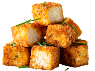 Golden-brown crispy polenta cubes.