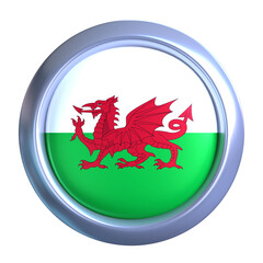 3D Wales Flag Emblem with circle metallic frame, showcasing national emblem detail in a polished, modern design. Perfect for apps, UI, or educational use