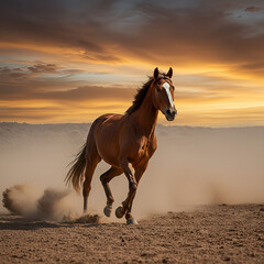 Obraz premium Majestic Horse Galloping at Sunset