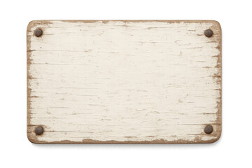 Fototapeta premium Weathered white wooden sign with rusty nails isolated on transparent background, ideal for adding custom text or graphics