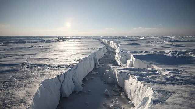 Dramatic Ice Crack in Arctic Landscape, Symbolizing Climate Change and Global Warming