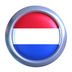3D Netherlands Flag Emblem with circle metallic frame, showcasing national emblem detail in a polished, modern design. Perfect for apps, UI, or educational use