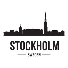 Fototapeta premium Stockholm skyline horizontal banner. Stockholm, Sweden. Vector template for your design. Vector black silhouette. with white background