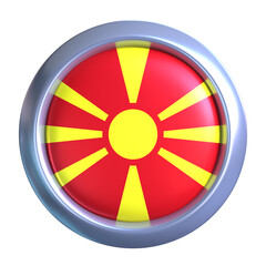 3D North Macedonia Flag Emblem with circle metallic frame, showcasing national emblem detail in a polished, modern design. Perfect for apps, UI, or educational use