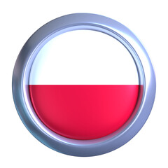 3D Poland Flag Emblem with circle metallic frame, showcasing national emblem detail in a polished, modern design. Perfect for apps, UI, or educational use