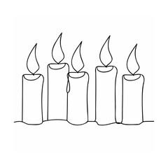 Five lit candles in a row flame white