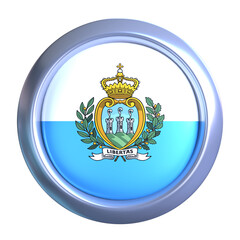 3D San Marino Flag Emblem with circle metallic frame, showcasing national emblem detail in a polished, modern design. Perfect for apps, UI, or educational use