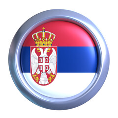 3D Serbia Flag Emblem with circle metallic frame, showcasing national emblem detail in a polished, modern design. Perfect for apps, UI, or educational use
