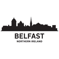 Obraz premium Belfast skyline horizontal banner. Belfast, Northern Ireland. Vector template for your design. Vector black silhouette. with white background
