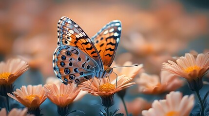 Obraz premium Butterfly feeding on vibrant flower nectar