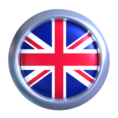 3D United Kingdom Flag Emblem with circle metallic frame, showcasing national emblem detail in a polished, modern design. Perfect for apps, UI, or educational use