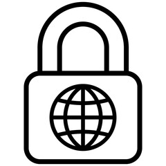 Padlock with Globe Outline icon, Black And White Outline Icon Vector.