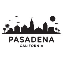 Fototapeta premium Pasadena skyline horizontal banner. Pasadena City, California. Vector template for your design. Vector black silhouette. with white background