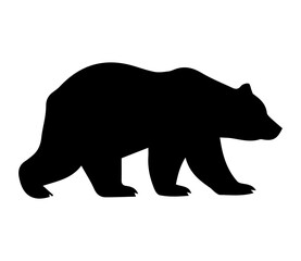 Silhouette of a walking bear in profile on a white background	