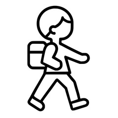 Line Art Child Icon Walking with School Backpack
