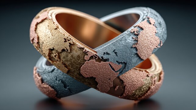 Circular links containing world map, global unity symbol for international design backgrounds.