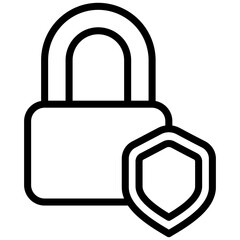 Lock with Shield Outline icon, Black And White Outline Icon Vector.