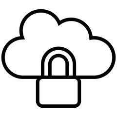 Lock with Cloud Outline icon, Black And White Outline Icon Vector.