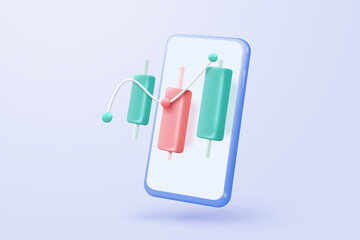 3D stock trading graph report for statistic market in bubble icon. Sell and buy money cash and exchange with finance business, analyzing investment. 3d bank trading icon vector render illustration