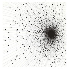 Abstract black dot explosion vector silhouette Grunge halftone texture with perspective radial lines for modern technology or space design