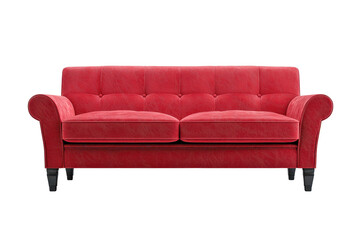 Vibrant red sofa on transparent background