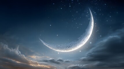 Fototapeta premium Crescent moon and starry night sky.