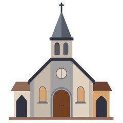 Fototapeta premium Church building with a steeple and cross in a minimalist design 