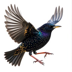 Fototapeta premium A starling in flight against a white background