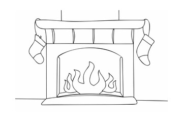 Hearth with hanging stockings and fire fireplace flames
