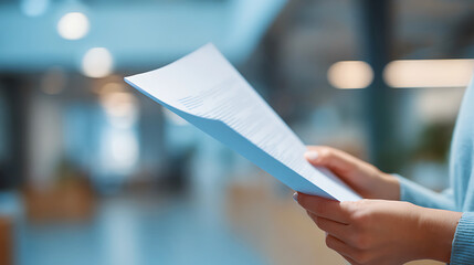 Close up of a person holding and reading a document or paper