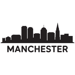 Obraz premium Manchester skyline horizontal banner. Manchester, New Hampshire. Vector template for your design. Vector black silhouette. with white background