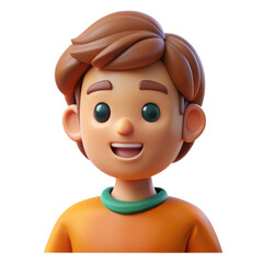 Obraz premium Cartoon character render of a boy with brown hair and green eyes for animation and game design asset use