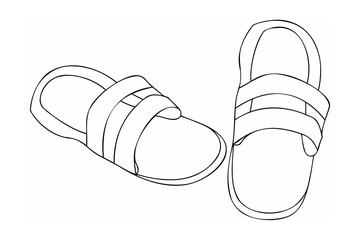 Black and white outline of two open toe sandals footwear
