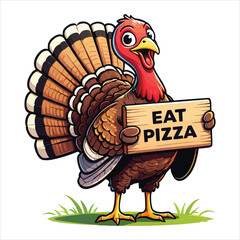 Humorous Thanksgiving Turkey Promoting Pizza over Tradition A Whimsical Holiday Twist