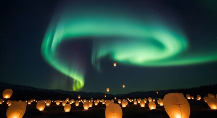 the beautiful night sky filled with lanterns