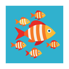 Naklejka premium Tropical Fish School in Flat and Line Drawing Style