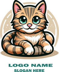  Tabby Cat Peeking  logo Vector white background .