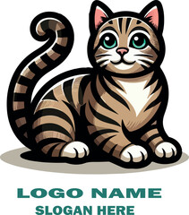  Tabby Cat Peeking  logo Vector white background .
