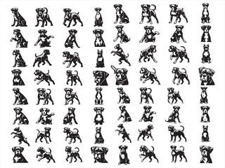 Boxer Dog Clipart Set &ndash; Vintage Black and White Dog Poses and Expressions Collection