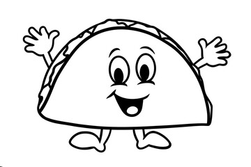 Happy taco character ready for coloring in a fun and engaging activity for kids