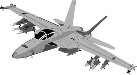 Realistic military fighter jet with missiles and bombs&mdash;detailed aircraft illustration for aviation designs, tactical games, and war concept art