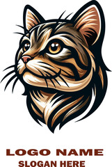  Tabby Cat Head Peeking  logo Vector white background .