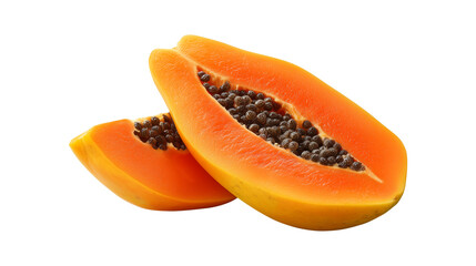 Fresh papaya slices with black seeds showcasing natural tropical fruit texture and vibrant orange color