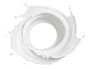  Realistic Milk Swirl Splash with Glossy Highlights, Circular Shape, Isolated