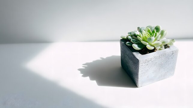 Gray concrete planter with succulent. - Powered by Adobe