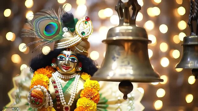 Krishna Murti Adorned with Peacock Feathers and Bells